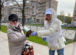 В Гатчине утром раздавали маски